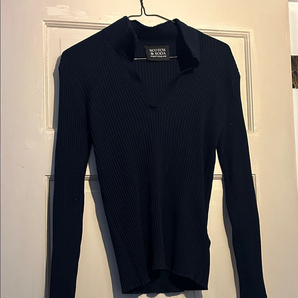 Scotch & Soda Black Ribbed V-Neck Top